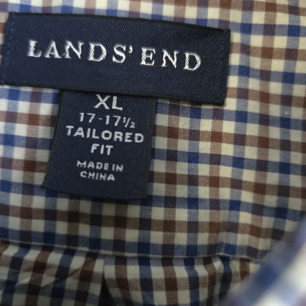 Lands' End Men's XL Gingham Shirt - Navy And Brown - Picture 3 of 6
